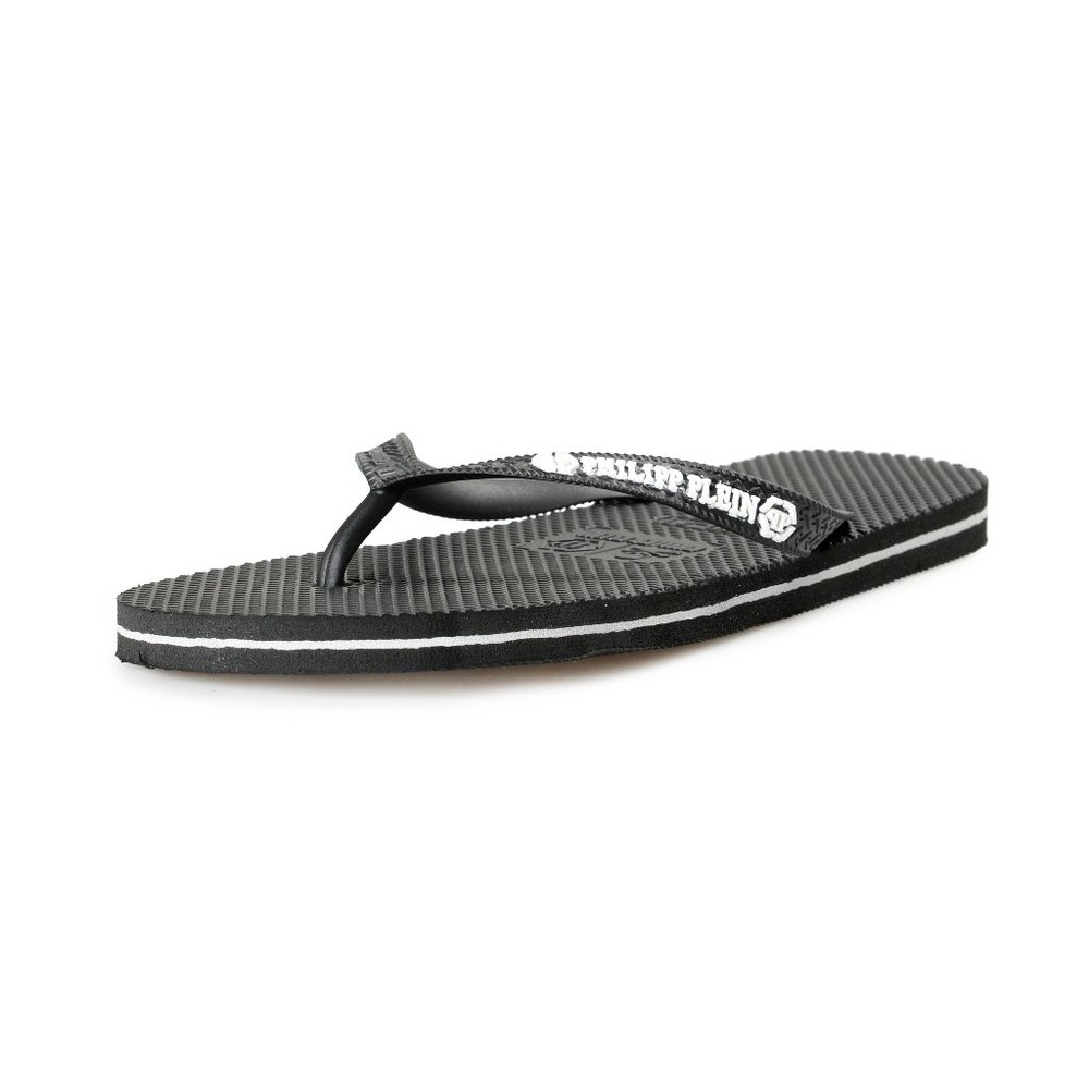 Philipp Plein Black/Black Rubber Logo Print Flip Flops Shoes